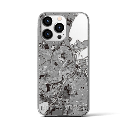 【コペンハーゲン（デンマーク）】地図柄iPhoneケース（クリアタイプ）モノトーン・iPhone 13 Pro 用