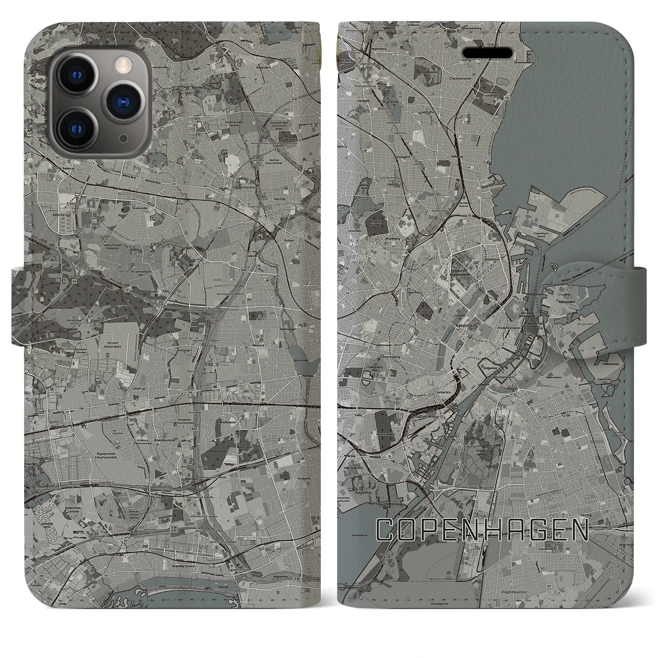 【コペンハーゲン】地図柄iPhoneケース（手帳両面タイプ・モノトーン）iPhone 11 Pro Max 用