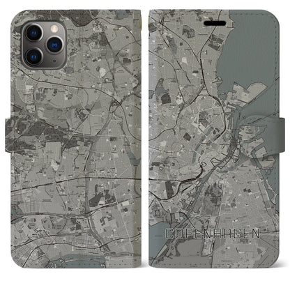 【コペンハーゲン（デンマーク）】地図柄iPhoneケース（手帳タイプ）モノトーン・iPhone 11 Pro Max 用
