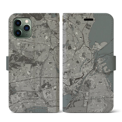 【コペンハーゲン（デンマーク）】地図柄iPhoneケース（手帳タイプ）モノトーン・iPhone 11 Pro 用