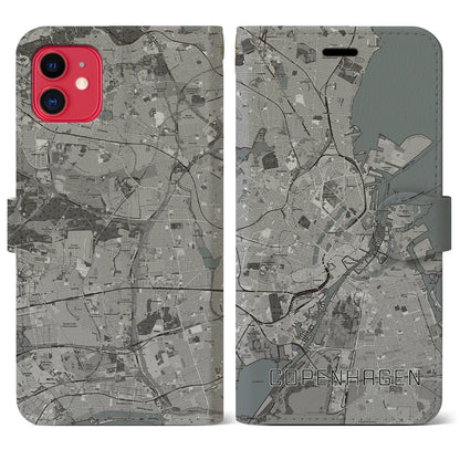 【コペンハーゲン（デンマーク）】地図柄iPhoneケース（手帳タイプ）モノトーン・iPhone 11 用
