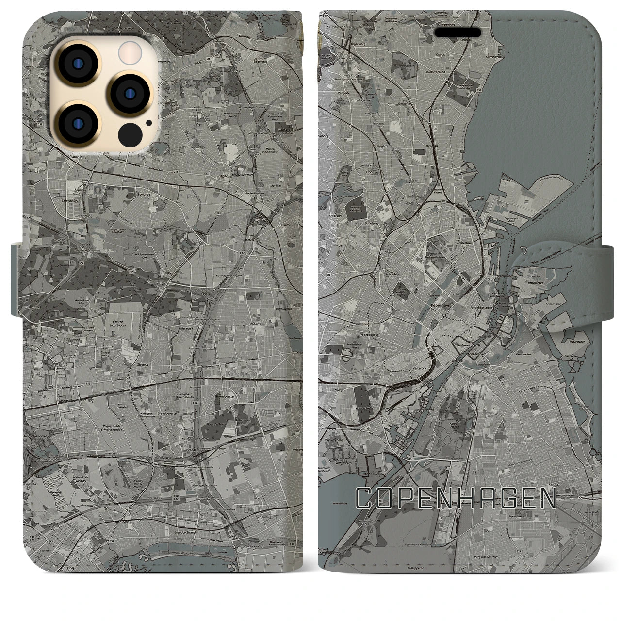 【コペンハーゲン】地図柄iPhoneケース（手帳両面タイプ・モノトーン）iPhone 12 Pro Max 用