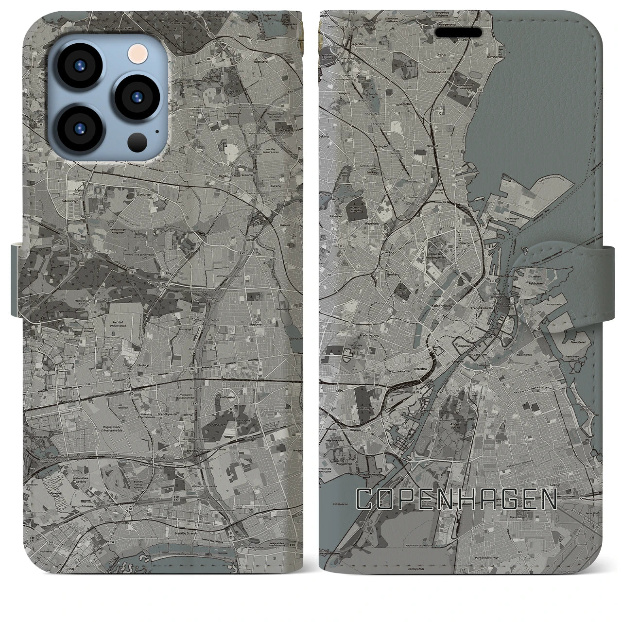 【コペンハーゲン】地図柄iPhoneケース（手帳両面タイプ・モノトーン）iPhone 13 Pro Max 用