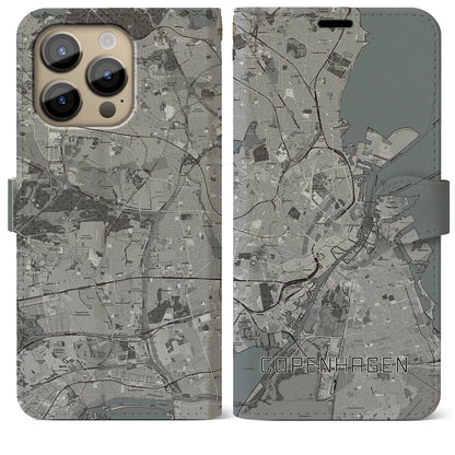 【コペンハーゲン（デンマーク）】地図柄iPhoneケース（手帳タイプ）モノトーン・iPhone 14 Pro Max 用