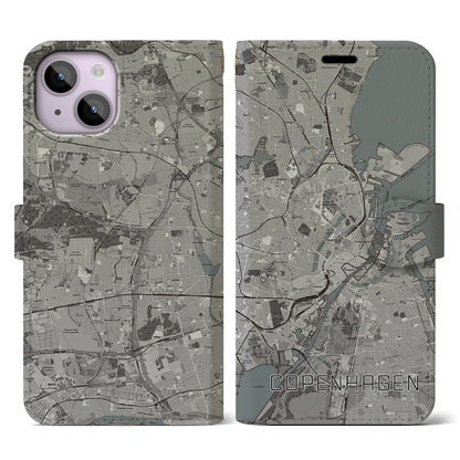 【コペンハーゲン（デンマーク）】地図柄iPhoneケース（手帳タイプ）モノトーン・iPhone 14 用
