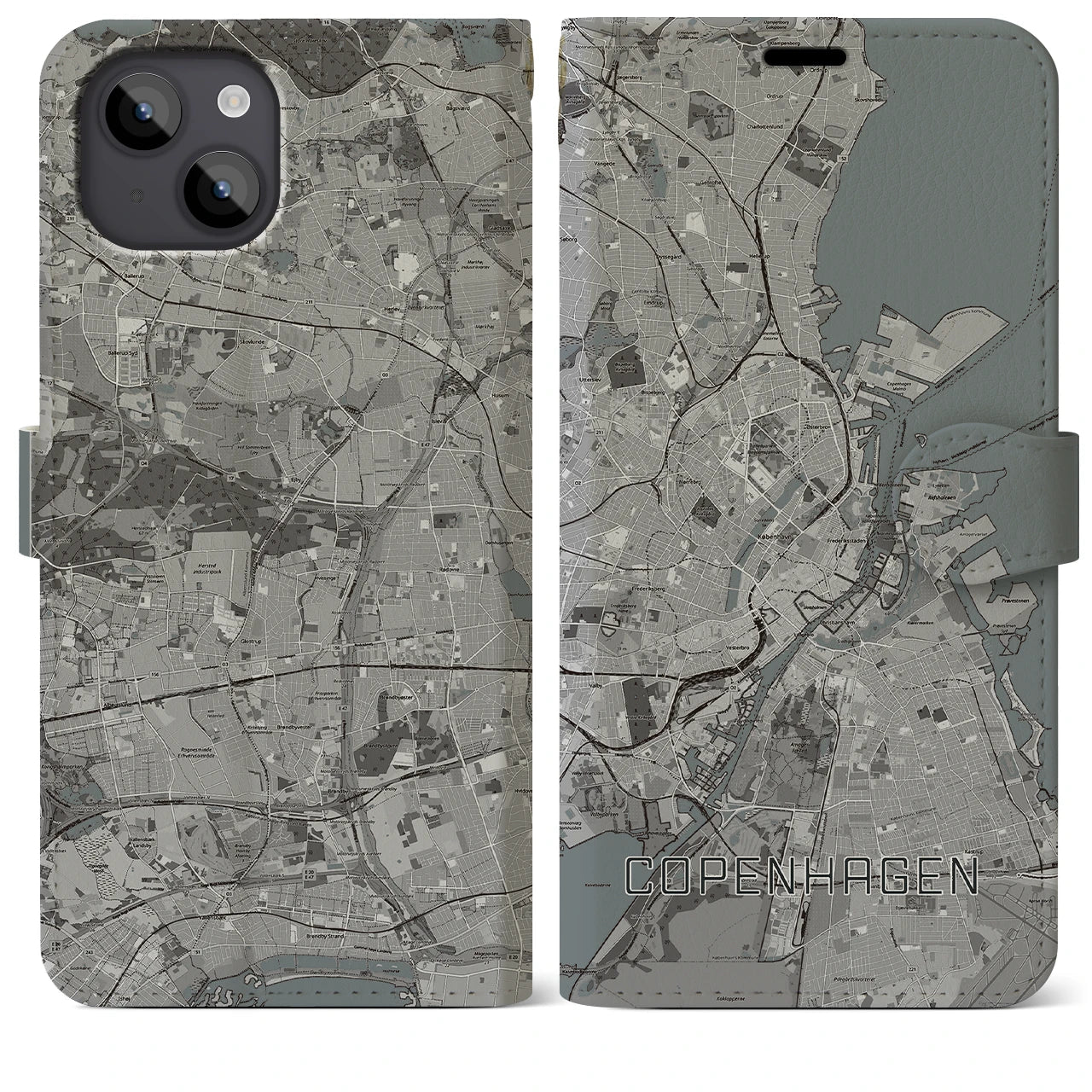 【コペンハーゲン】地図柄iPhoneケース（手帳両面タイプ・モノトーン）iPhone 14 Plus 用