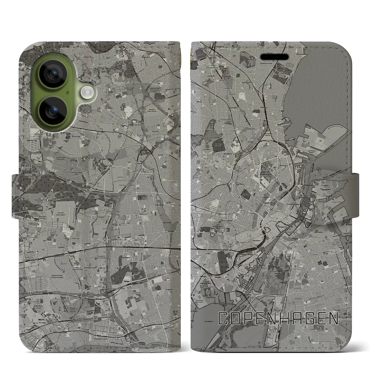 【コペンハーゲン（デンマーク）】地図柄iPhoneケース（手帳タイプ）