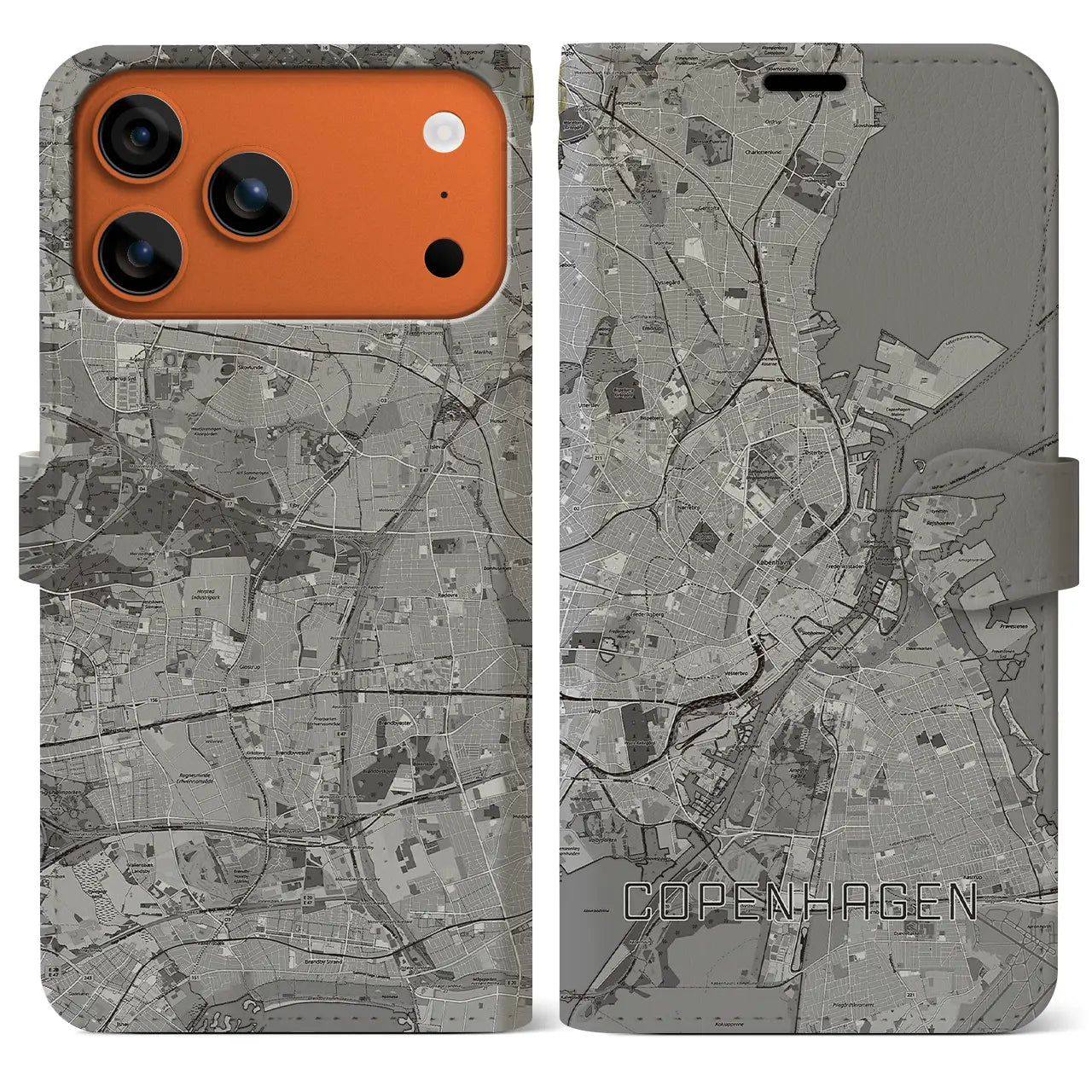 【コペンハーゲン（デンマーク）】地図柄iPhoneケース（手帳タイプ）