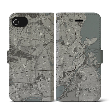 【コペンハーゲン（デンマーク）】地図柄iPhoneケース（手帳タイプ）モノトーン・iPhone SE（第3 / 第2世代） / 8 / 7 / 6s / 6 用