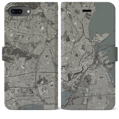 【コペンハーゲン（デンマーク）】地図柄iPhoneケース（手帳タイプ）モノトーン・iPhone 8Plus /7Plus / 6sPlus / 6Plus 用