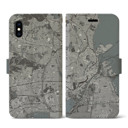 【コペンハーゲン（デンマーク）】地図柄iPhoneケース（手帳タイプ）モノトーン・iPhone XS / X 用