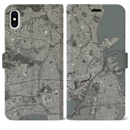 【コペンハーゲン（デンマーク）】地図柄iPhoneケース（手帳タイプ）モノトーン・iPhone XS Max 用