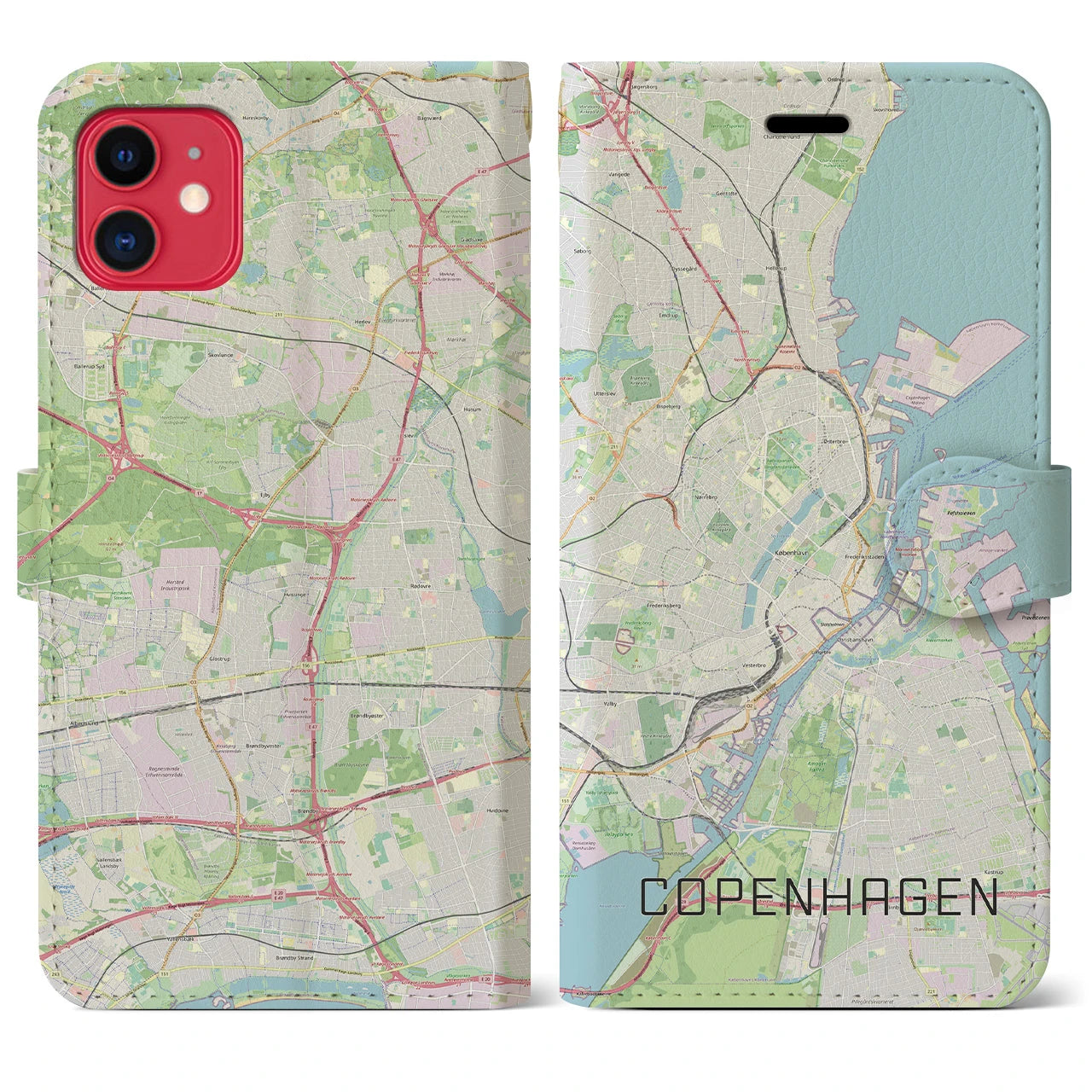 【コペンハーゲン】地図柄iPhoneケース（手帳両面タイプ・ナチュラル）iPhone 11 用