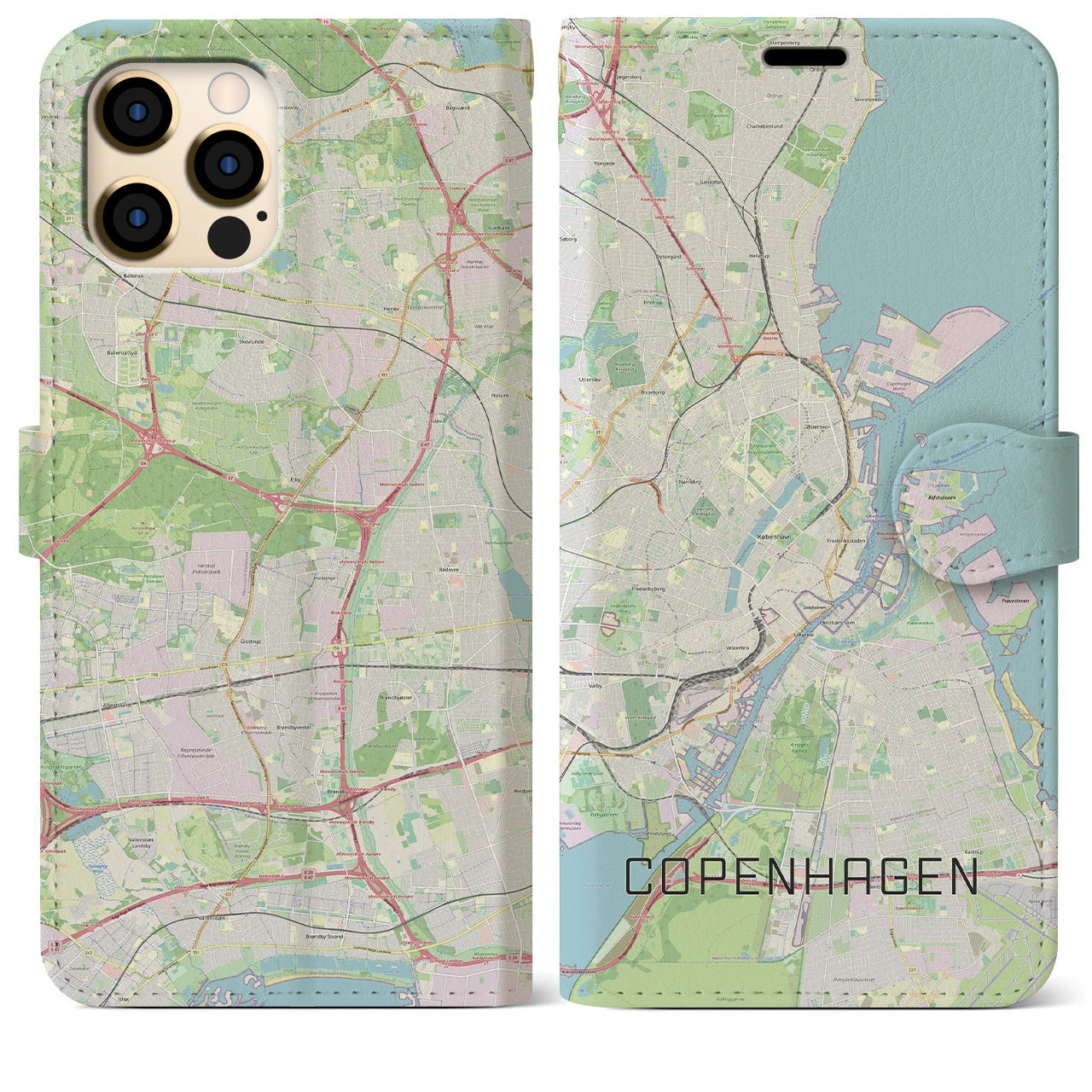 【コペンハーゲン】地図柄iPhoneケース（手帳両面タイプ・ナチュラル）iPhone 12 Pro Max 用