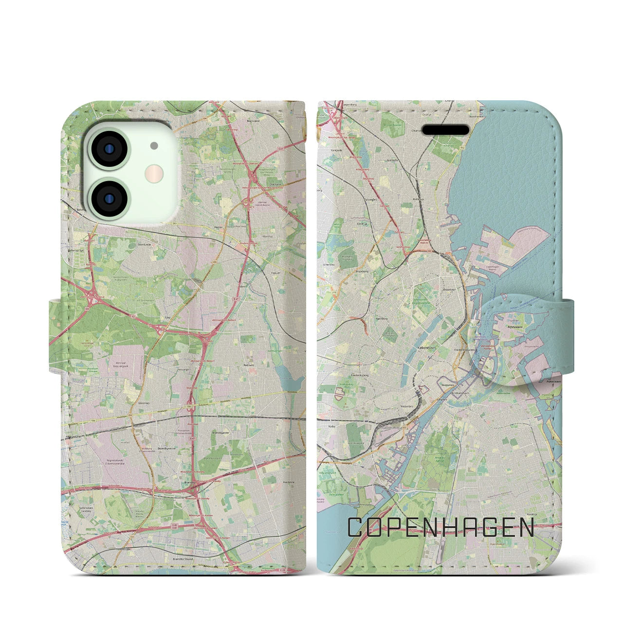 【コペンハーゲン】地図柄iPhoneケース（手帳両面タイプ・ナチュラル）iPhone 12 mini 用