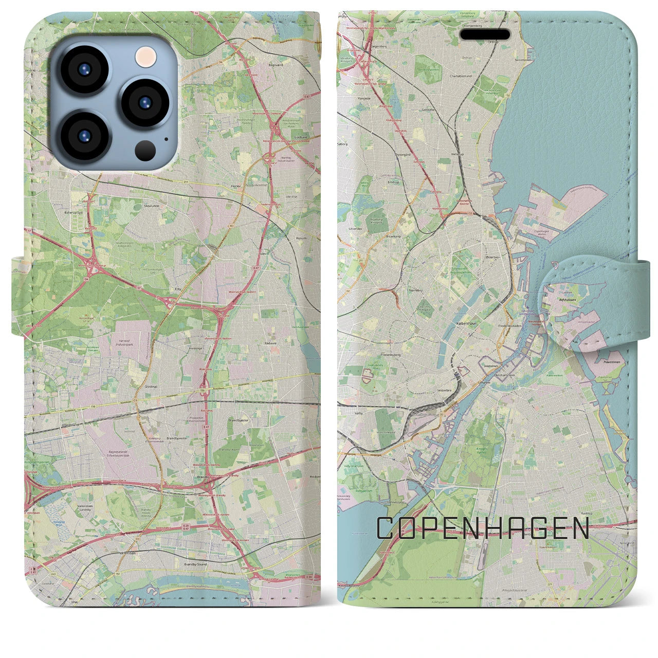 【コペンハーゲン】地図柄iPhoneケース（手帳両面タイプ・ナチュラル）iPhone 13 Pro Max 用