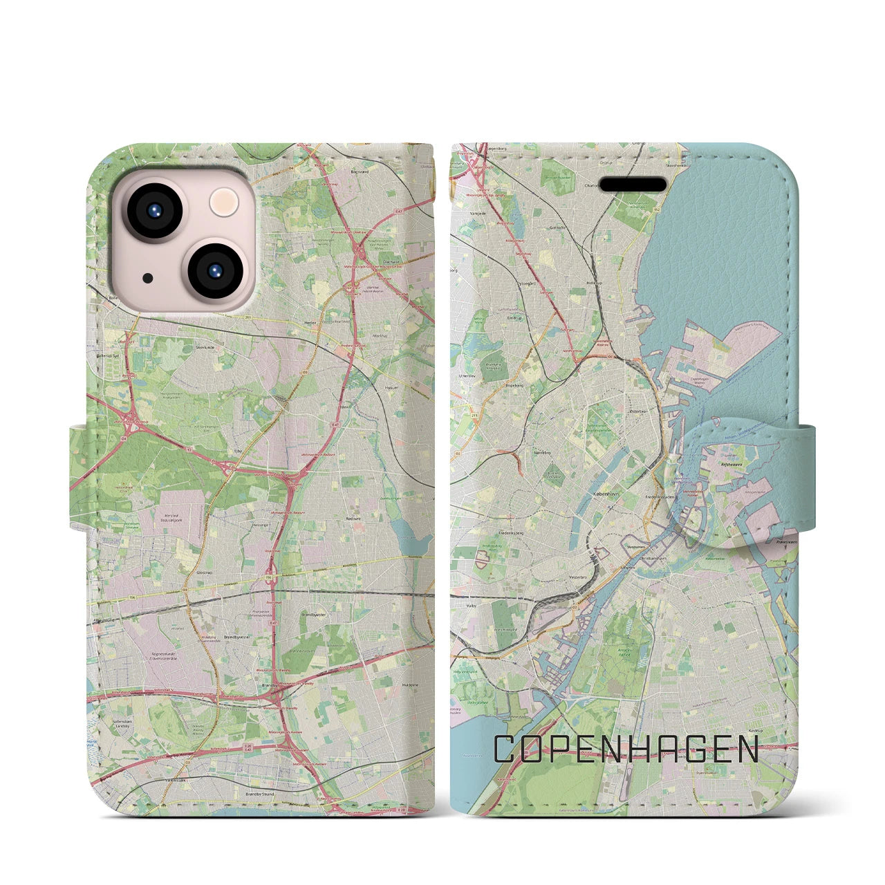 【コペンハーゲン】地図柄iPhoneケース（手帳両面タイプ・ナチュラル）iPhone 13 mini 用