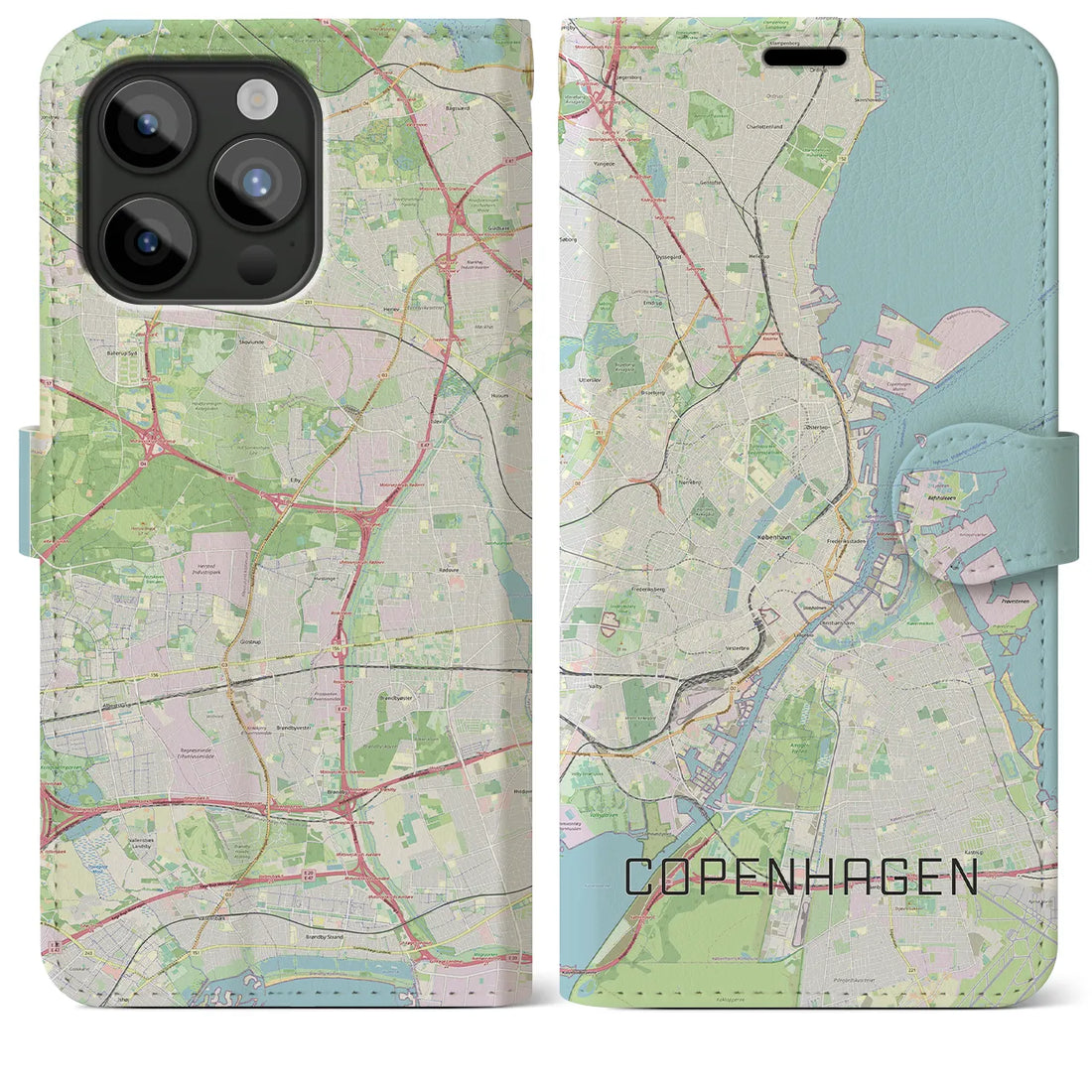 【コペンハーゲン】地図柄iPhoneケース（手帳両面タイプ・ナチュラル）iPhone 15 Pro Max 用