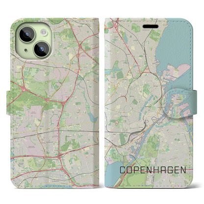 【コペンハーゲン（デンマーク）】地図柄iPhoneケース（手帳タイプ）ナチュラル・iPhone 15 用