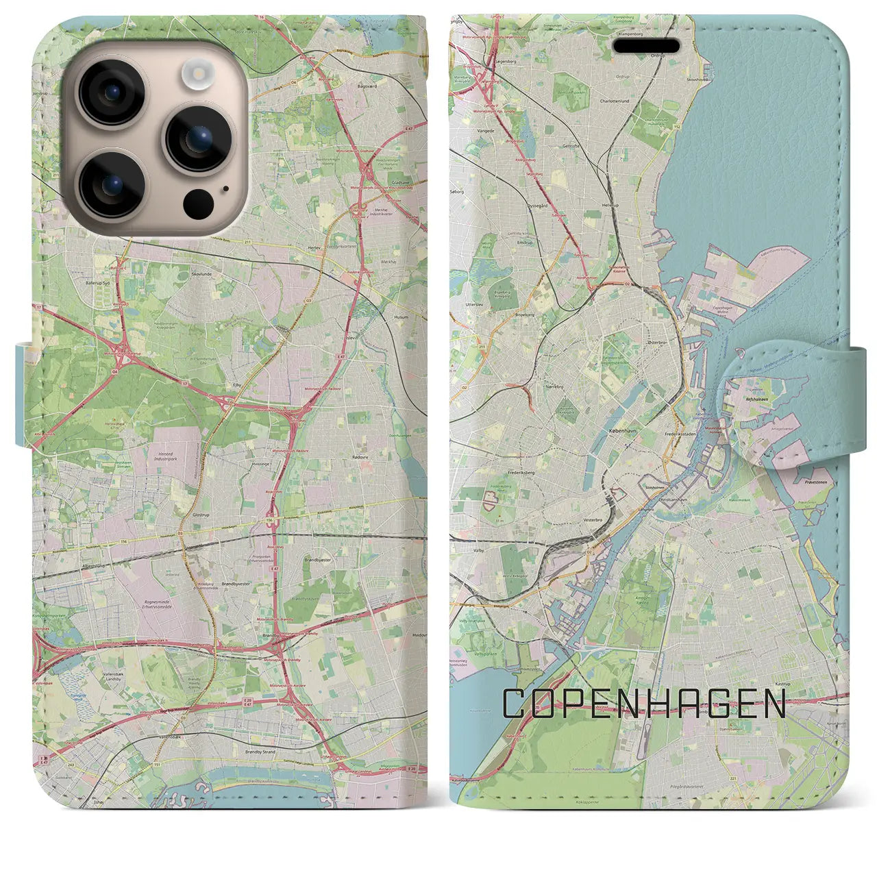 【コペンハーゲン（デンマーク）】地図柄iPhoneケース（手帳タイプ）ナチュラル・iPhone 16 Plus 用