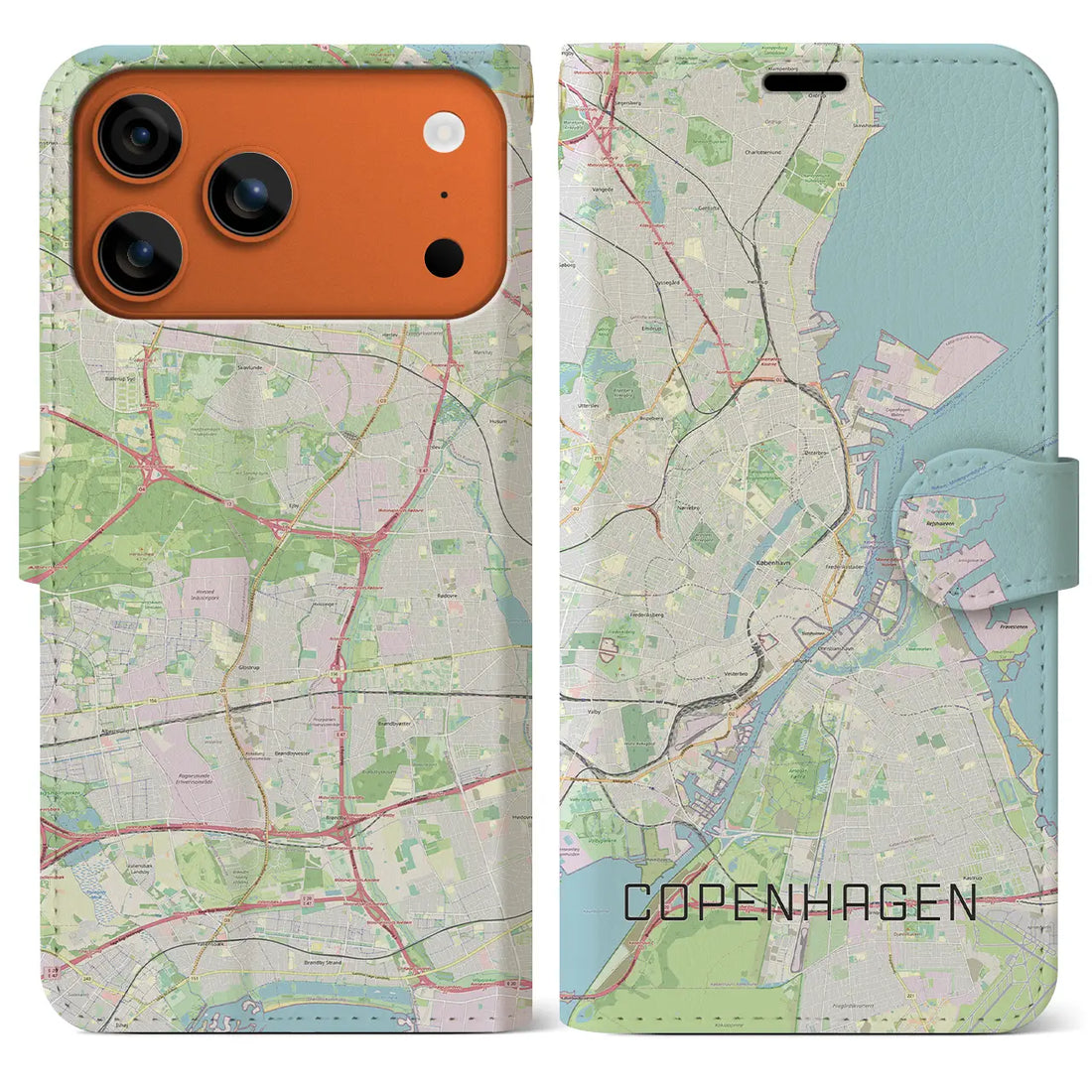 【コペンハーゲン（デンマーク）】地図柄iPhoneケース（手帳タイプ）モノトーン・iPhone 17 Pro Max 用