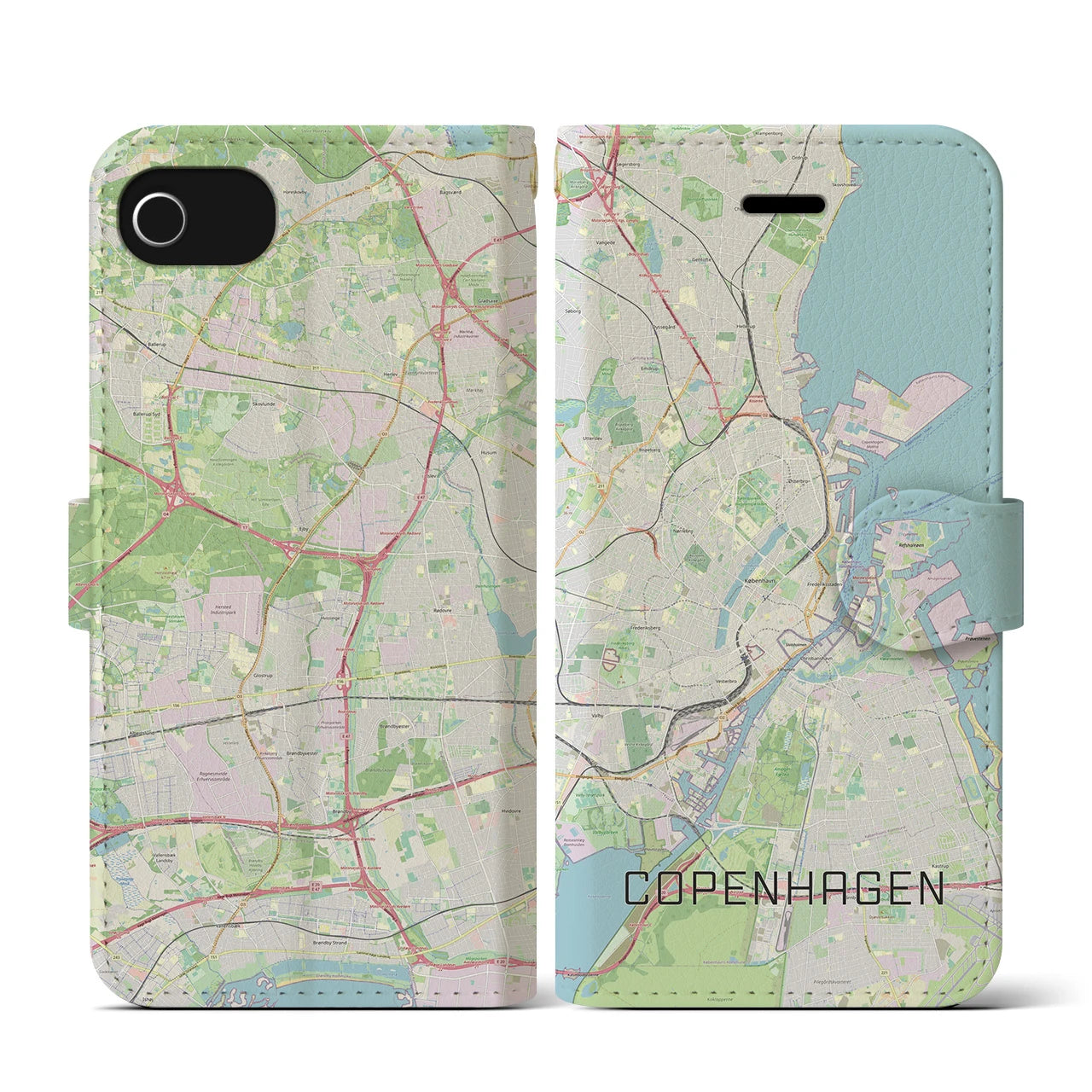 【コペンハーゲン】地図柄iPhoneケース（手帳両面タイプ・ナチュラル）iPhone SE（第3 / 第2世代） / 8 / 7 / 6s / 6 用