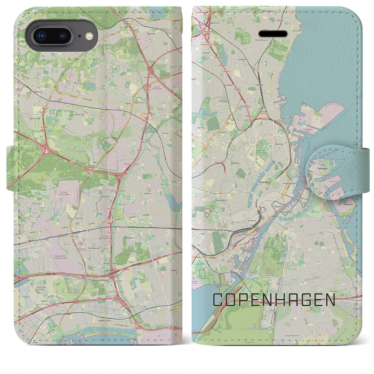 【コペンハーゲン】地図柄iPhoneケース（手帳両面タイプ・ナチュラル）iPhone 8Plus /7Plus / 6sPlus / 6Plus 用