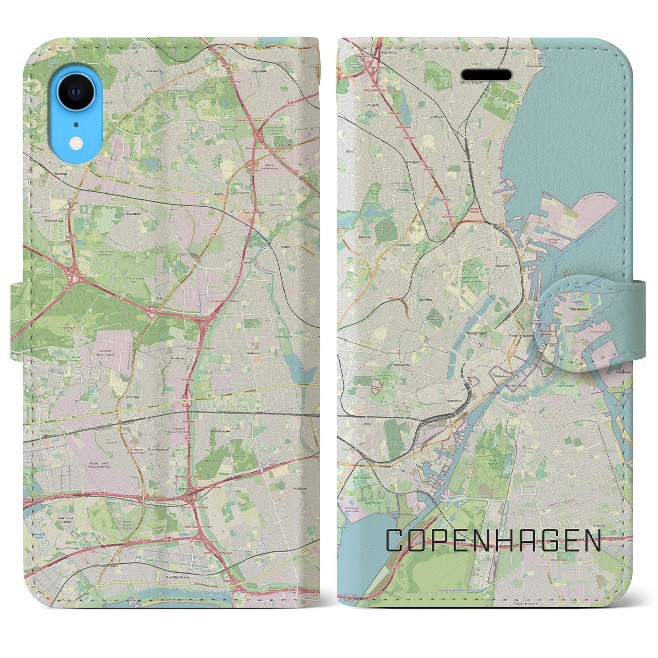 【コペンハーゲン】地図柄iPhoneケース（手帳両面タイプ・ナチュラル）iPhone XR 用