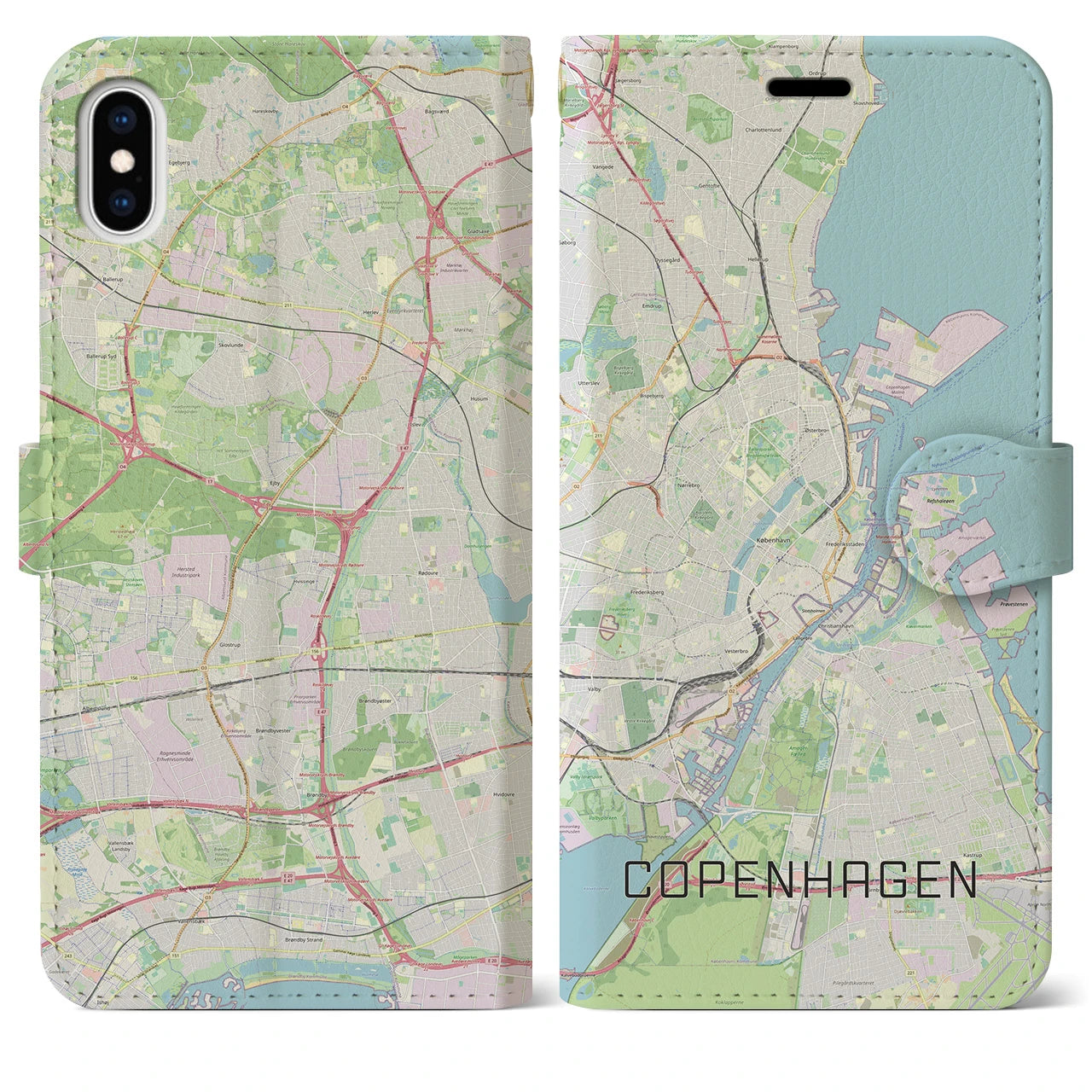 【コペンハーゲン】地図柄iPhoneケース（手帳両面タイプ・ナチュラル）iPhone XS Max 用