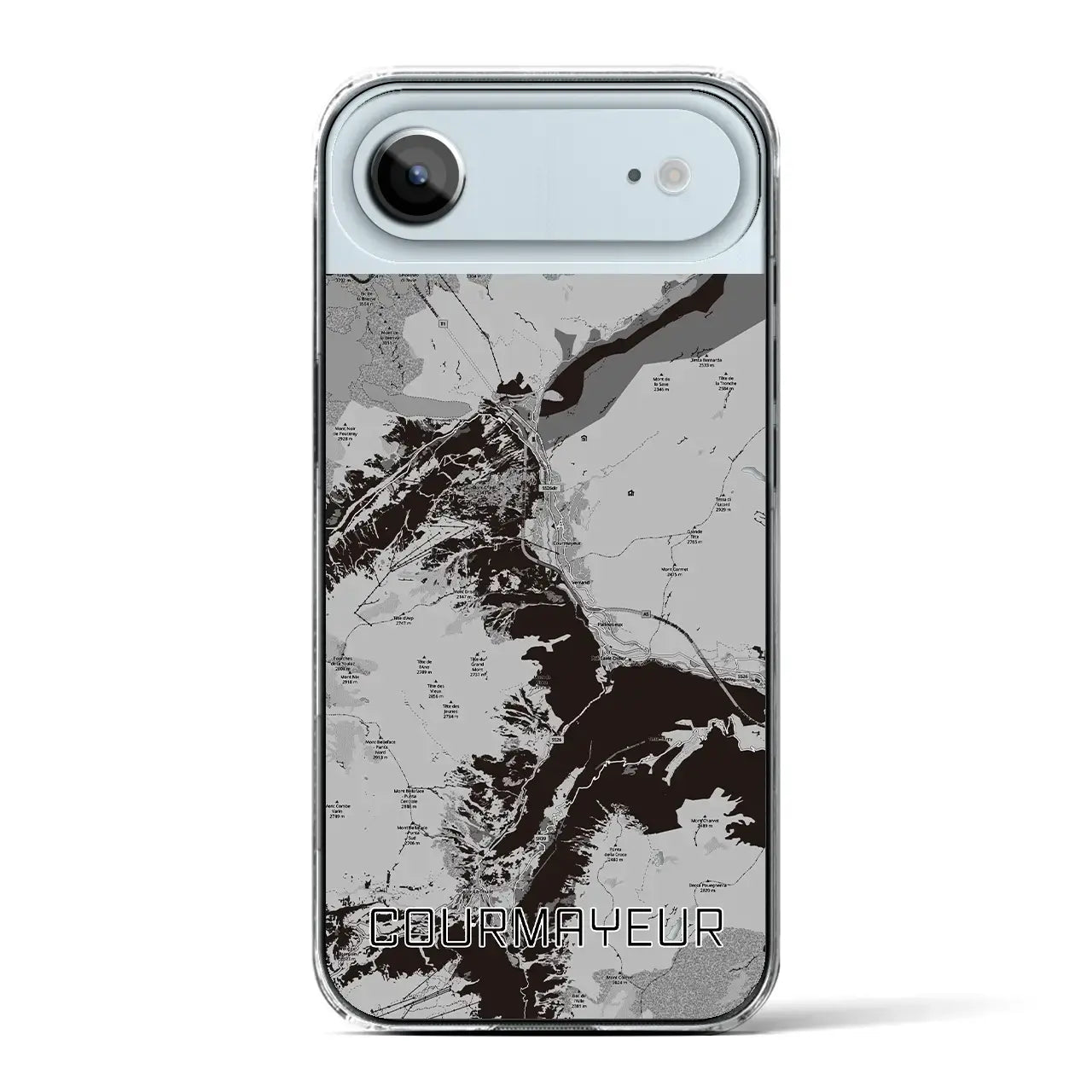 【クールマイユール（イタリア）】地図柄iPhoneケース（クリアタイプ）モノトーン・iPhone 17 Pro Max 用