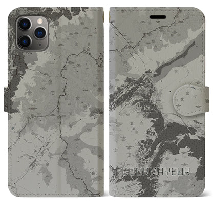 【クールマイユール（イタリア）】地図柄iPhoneケース（手帳タイプ）モノトーン・iPhone 11 Pro Max 用