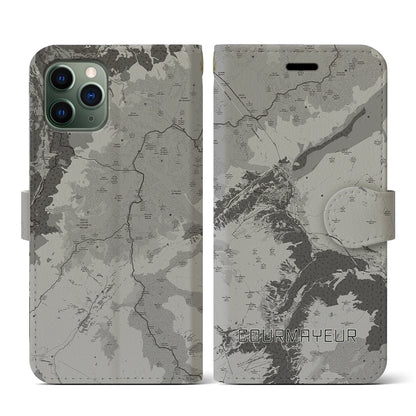 【クールマイユール（イタリア）】地図柄iPhoneケース（手帳タイプ）モノトーン・iPhone 11 Pro 用