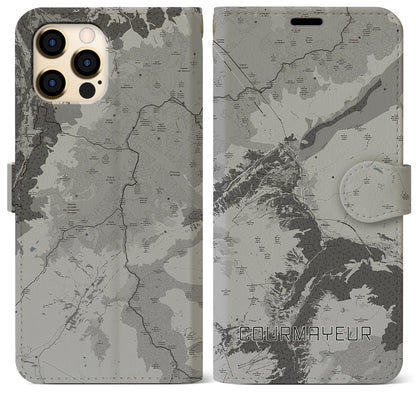 【クールマイユール（イタリア）】地図柄iPhoneケース（手帳タイプ）モノトーン・iPhone 12 Pro Max 用