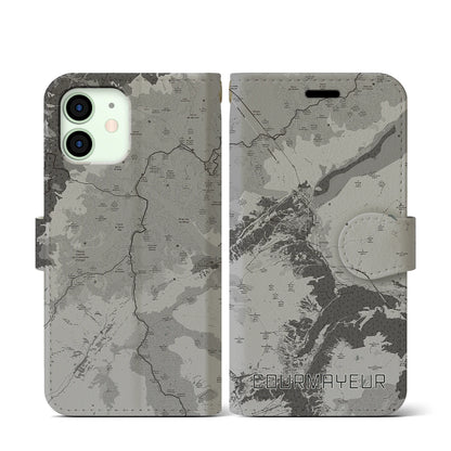 【クールマイユール（イタリア）】地図柄iPhoneケース（手帳タイプ）モノトーン・iPhone 12 mini 用