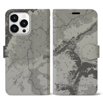 【クールマイユール（イタリア）】地図柄iPhoneケース（手帳タイプ）モノトーン・iPhone 13 Pro 用