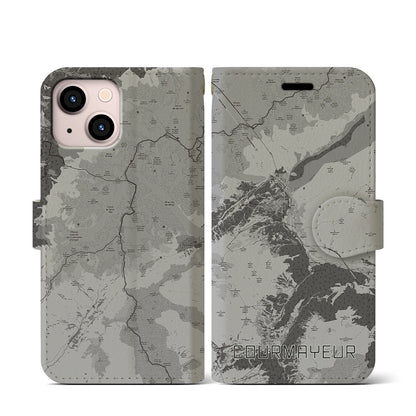 【クールマイユール（イタリア）】地図柄iPhoneケース（手帳タイプ）モノトーン・iPhone 13 mini 用