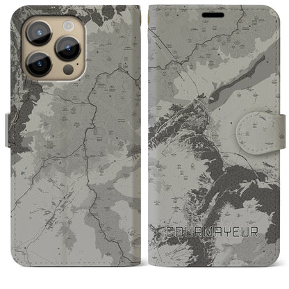 【クールマイユール（イタリア）】地図柄iPhoneケース（手帳タイプ）モノトーン・iPhone 14 Pro Max 用