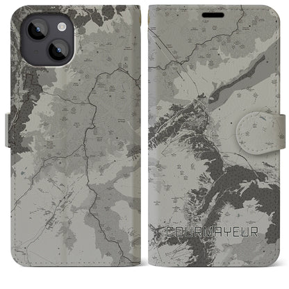 【クールマイユール（イタリア）】地図柄iPhoneケース（手帳タイプ）モノトーン・iPhone 14 Plus 用