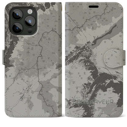 【クールマイユール（イタリア）】地図柄iPhoneケース（手帳タイプ）モノトーン・iPhone 15 Pro Max 用