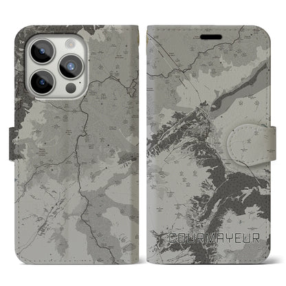 【クールマイユール（イタリア）】地図柄iPhoneケース（手帳タイプ）モノトーン・iPhone 15 Pro 用