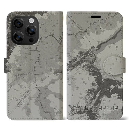 【クールマイユール（イタリア）】地図柄iPhoneケース（手帳タイプ）モノトーン・iPhone 16 用