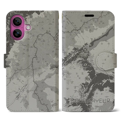 【クールマイユール（イタリア）】地図柄iPhoneケース（手帳タイプ）モノトーン・iPhone 16 Pro 用