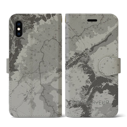 【クールマイユール（イタリア）】地図柄iPhoneケース（手帳タイプ）モノトーン・iPhone XS / X 用