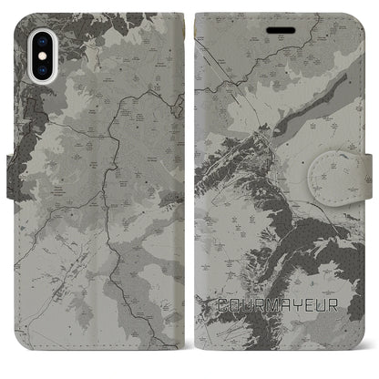 【クールマイユール（イタリア）】地図柄iPhoneケース（手帳タイプ）モノトーン・iPhone XS Max 用