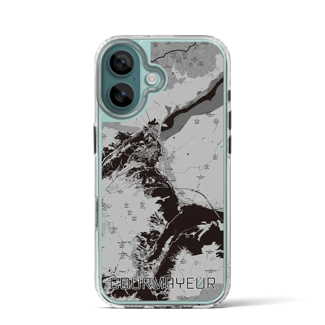 【クールマイユール(イタリア)】地図柄iPhoneケース(MagSafeタイプ)モノトーン・iPhone 16 Pro 用