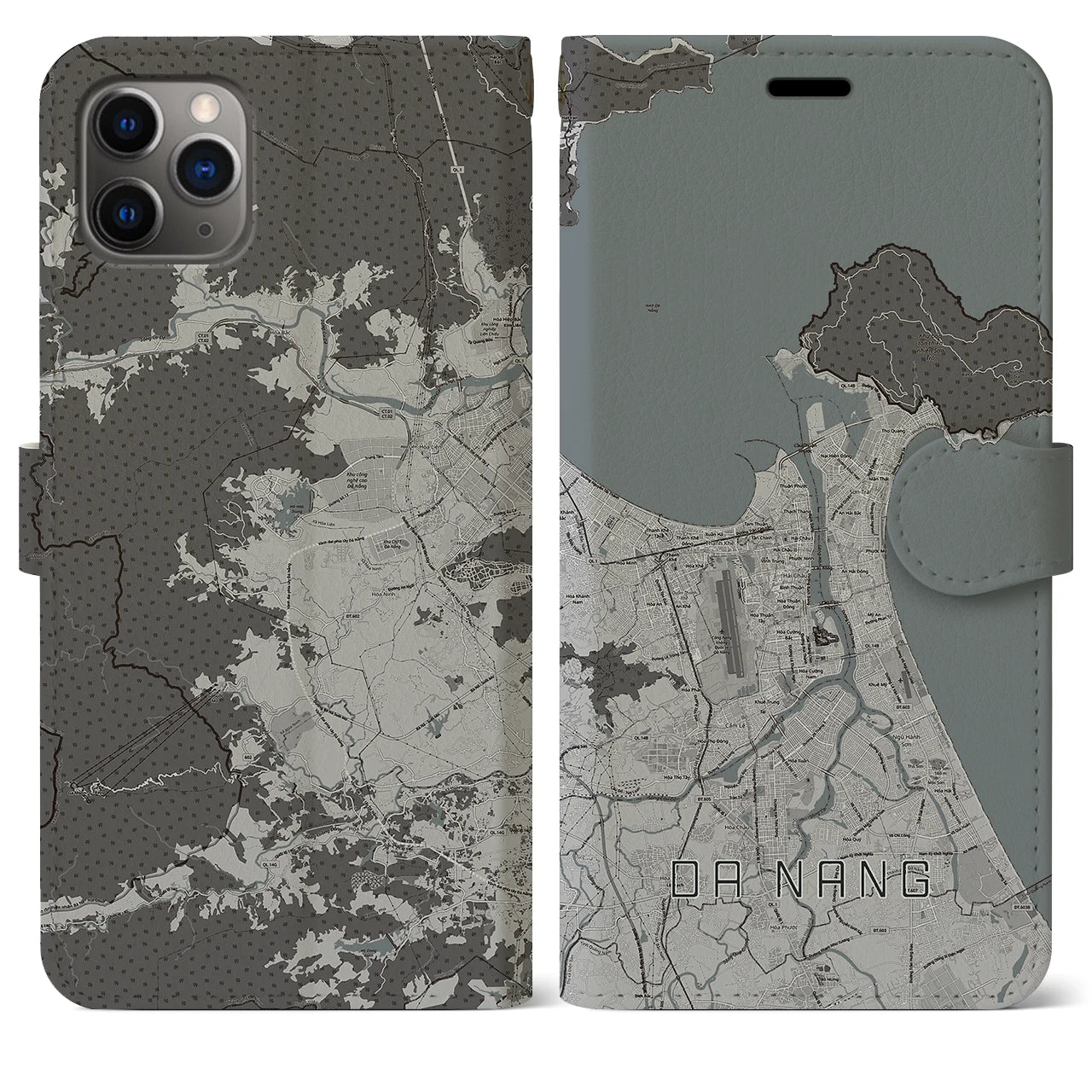 【ダナン】地図柄iPhoneケース（手帳両面タイプ・モノトーン）iPhone 11 Pro Max 用