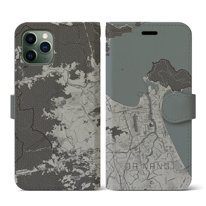 【ダナン（ベトナム）】地図柄iPhoneケース（手帳タイプ）モノトーン・iPhone 11 Pro 用
