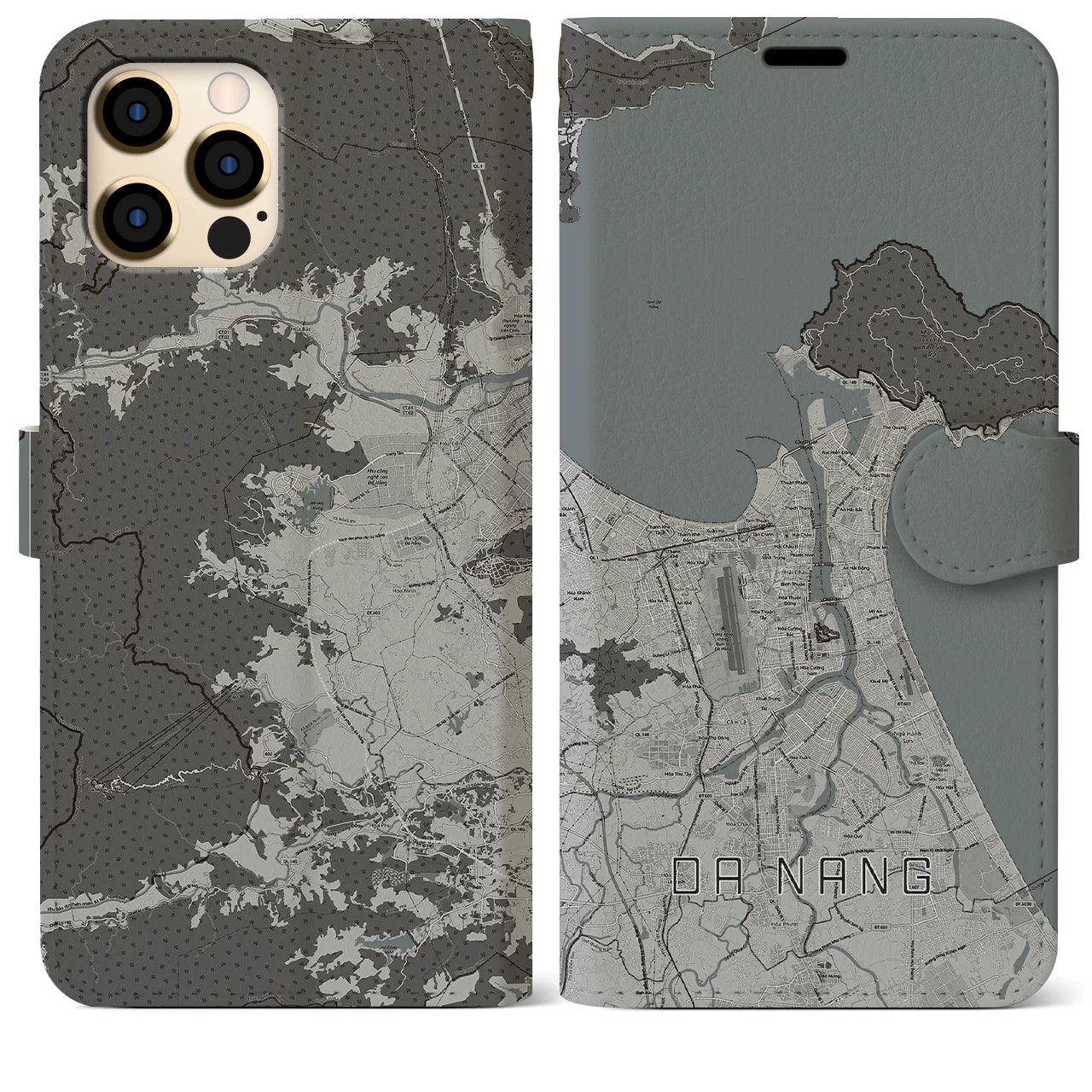 【ダナン】地図柄iPhoneケース（手帳両面タイプ・モノトーン）iPhone 12 Pro Max 用
