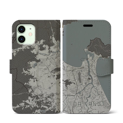 【ダナン（ベトナム）】地図柄iPhoneケース（手帳タイプ）モノトーン・iPhone 12 mini 用