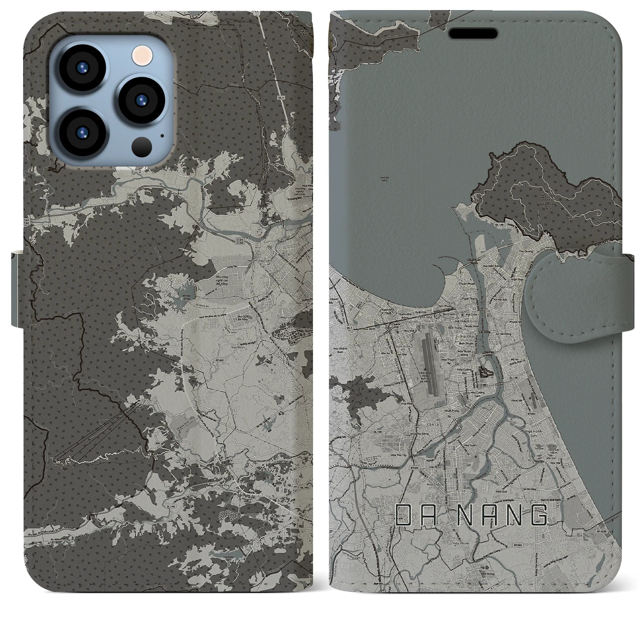 【ダナン】地図柄iPhoneケース（手帳両面タイプ・モノトーン）iPhone 13 Pro Max 用